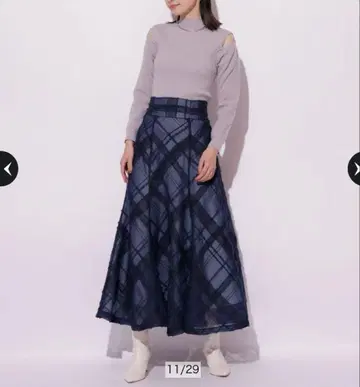 Mystrada 튤 체크 자수 스커트 네이비 S 사이즈