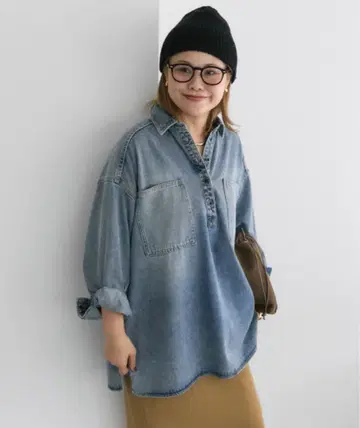 미개봉 새상품 PUAL CE CIN 빈티지 스타일 데님 튜닉 셔츠