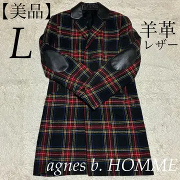agnes b. HOMME 새상품급 양가죽 가죽 엘보 패치 체크