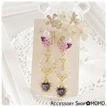 반짝이는 비쥬. 대형 스톤 퍼플 핸드메이드 귀걸이 or 귀찌