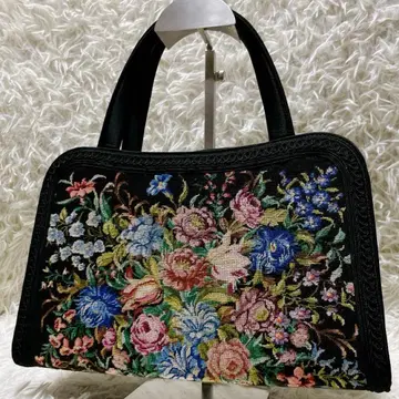 푸치포원 쿠게 미치코 핸드백 토트백 꽃무늬 플라워 자수 블랙