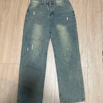 데미지 가공 와이드 레그 데님 팬츠