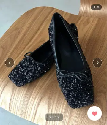 FRAY I.D 스팽글 스퀘어토 발레 슈즈 블랙