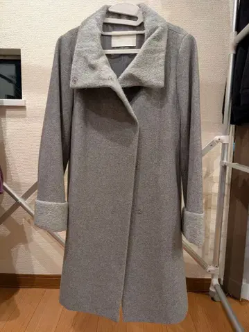 그레이 울 혼방 더블 브레스트 코트