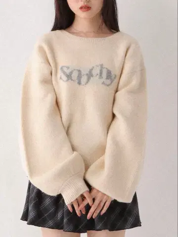 Heather 자카드 로고 니트 화이트 프리 사이즈