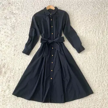 ROPE 셔츠 원피스 네이비 골드 버튼 긴팔 롱 원피스