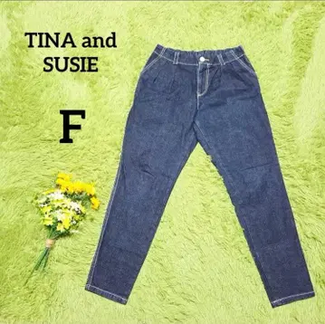 [티나앤수지] 팬츠 F 네이비 허리밴딩 데님 테이퍼드