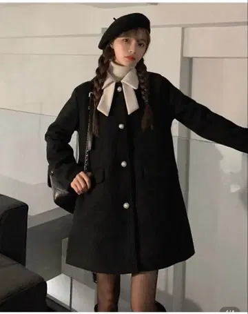 대비 색상 피터팬 옷깃 한국 스타일 프리미엄 오버코트