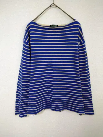 에이글 긴팔 티셔츠 여성용 M 파랑 베이지 보더 무늬 면 100%