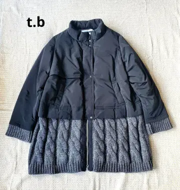 t.b 센소유니코 케이블 니트 절개 다운 코트 블랙