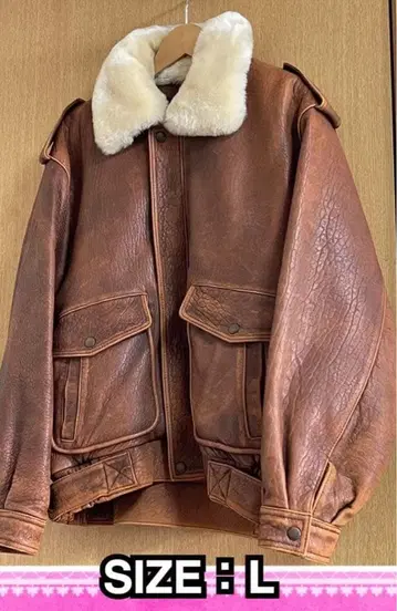 브라운 퍼 포함 가죽 자켓 L
