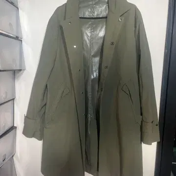 COMME CE ISM 코무사 올리브 후드 부착 모즈 코트