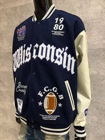 PU 절개 아메카지 바시티 자켓 네이비 XL 빅 실루엣 아메카지 자수