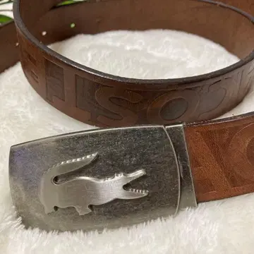 Lacoste 로고 브라운 가죽 벨트