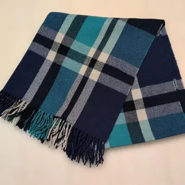 블루 계열 체크 무늬 스톨