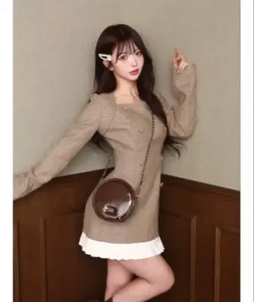 플리츠 도킹 트위드 미니 원피스