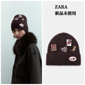완판템 ZARA 패치 니트 비니 모자 브라운 택 포함 새상품