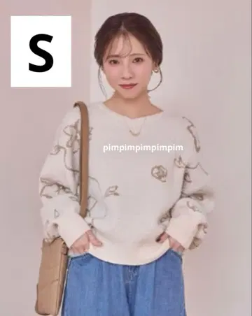 tal.by yumi. 꽃무늬 자카드 니트 풀오버 화이트 S 사이즈