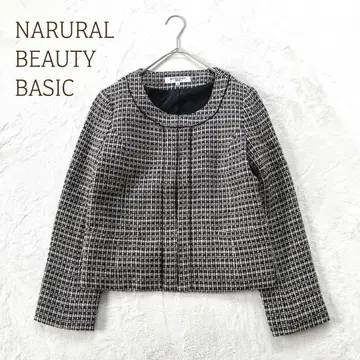 내추럴 뷰티 베이직 [ M ] 노카라 자켓 포멀 체크 무늬