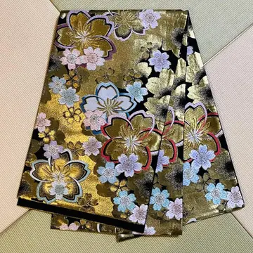 골드 컬러 벚꽃 패턴 후쿠로 오비 금지 미색 벚꽃 후리소데용 f015