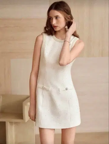 MOTF PREMIUM 모조 진주 트리밍 슬리브리스 드레스