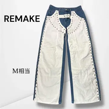 [리메이크] 데님 x 화이트 절개 스터드 팬츠 개성파 Y2K (M 상당)