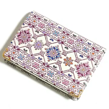 [미사용 새상품] 유젠 문고 명함지갑 카드 홀더 소가죽 꽃무늬 일본제