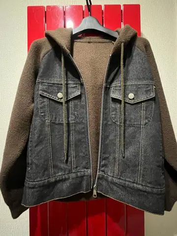 후드 부착 다크 데님 자켓