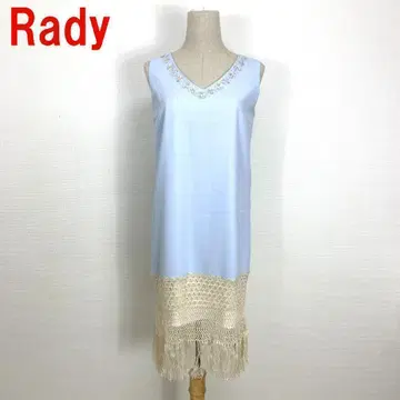 A462 레이디 롱 원피스 슬리브리스 비쥬 프린지 스카이블루 M