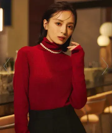 아뉴앙스 하이 게이지 울 핏 리브 터틀 니트 레드