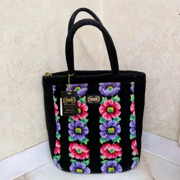 FELLER 꽃무늬 자수 코듀로이 핸드백