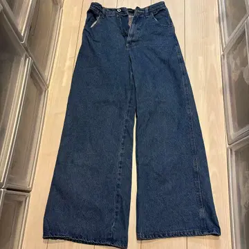 nanano 다크 블루 와이드 레그 데님 팬츠