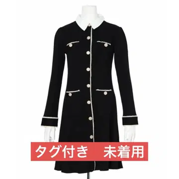 [ 미착용 ] 카라 달린 2way 레이스 트리밍 니트 원피스