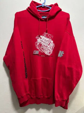 A 알파 누메 빅 사이즈 프린트 후드티 레드 XL