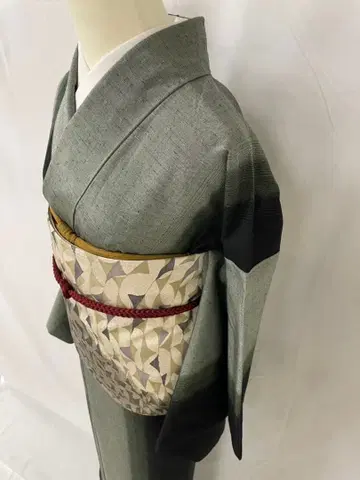 새상품급 순수 실크 이중 기모노 줄무늬 명주 단품