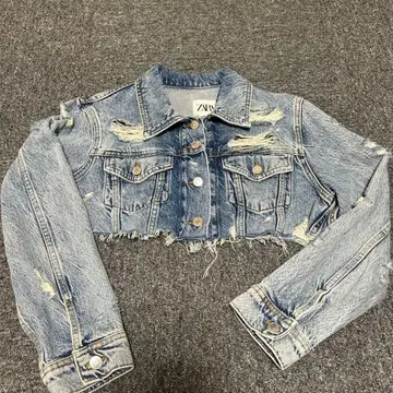 ZARA 데님 자켓 크롭 기장 데미지 블루