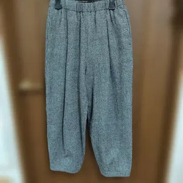 카구레 그레이 계열 체크 무늬 와이드 팬츠