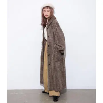 멀로 merlot 브라운 체크 롱 코트