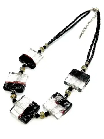 스퀘어 블랙 베네치안 유리 목걸이 기프트 박스 포함