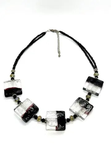 스퀘어 블랙 베네치안 유리 목걸이 기프트 박스 포함