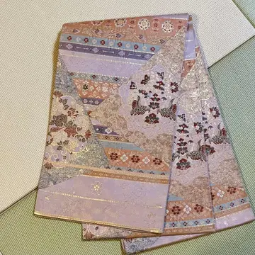 연보라색 금실 자수 후쿠로 오비 등나무색 쇼소인 m1204