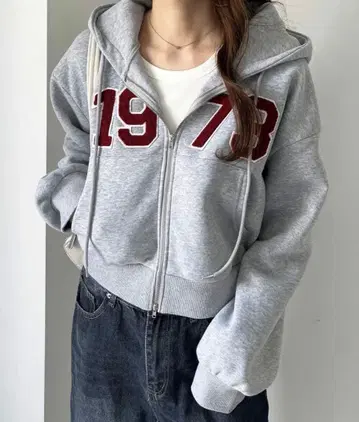 1973 자수 그레이 후드 부착 후드티