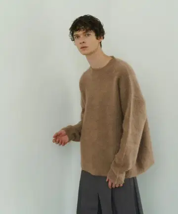 라쿤 캐시미어 W 페이스 크루넥 니트