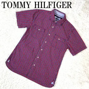 TOMMY HILFIGER 반팔 체크 셔츠 레드 계열 M B7040