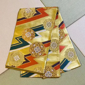 골드 컬러 꽃 무늬 후쿠로 오비 송피화문 f1201