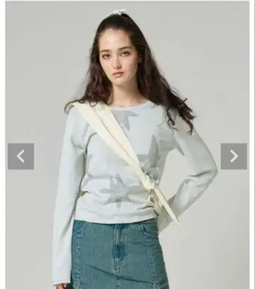 tina:jojun 스타 프린트 리브 롱 T 블루 색스