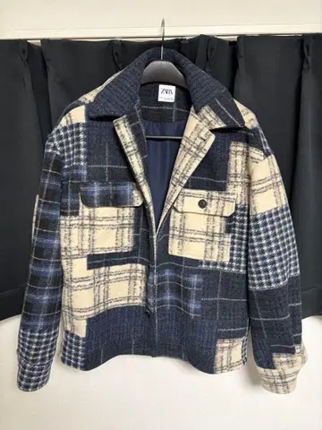 ZARA 체크 무늬 자켓 네이비/아이보리