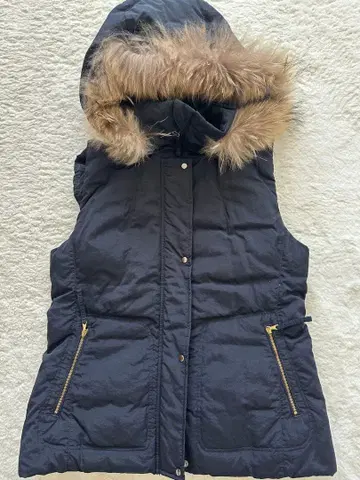 후드 부착 네이비 다운 베스트