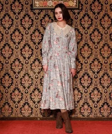 [ axes femme ] 음악과 장미 패턴 드레스풍 원피스 [ 그린 ]