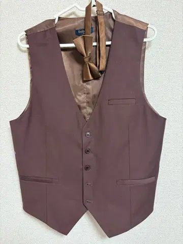 브라운 포멀 베스트 나비 넥타이 세트